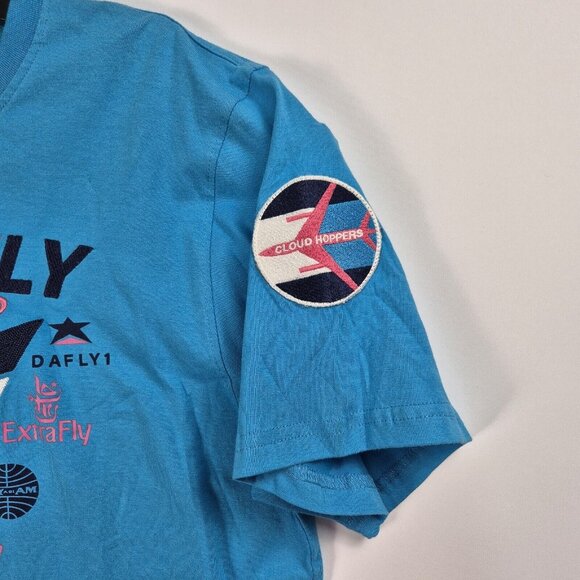 Born Fly Men's T-Shirt Size L Embroidery Blue Cloud Hoppers Airlines (42) - Picture 4 of 8